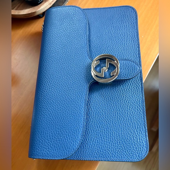 NEW Gucci Interlocking GG logo Blue Caspian Chain Large Bag - Picture 15 of 16